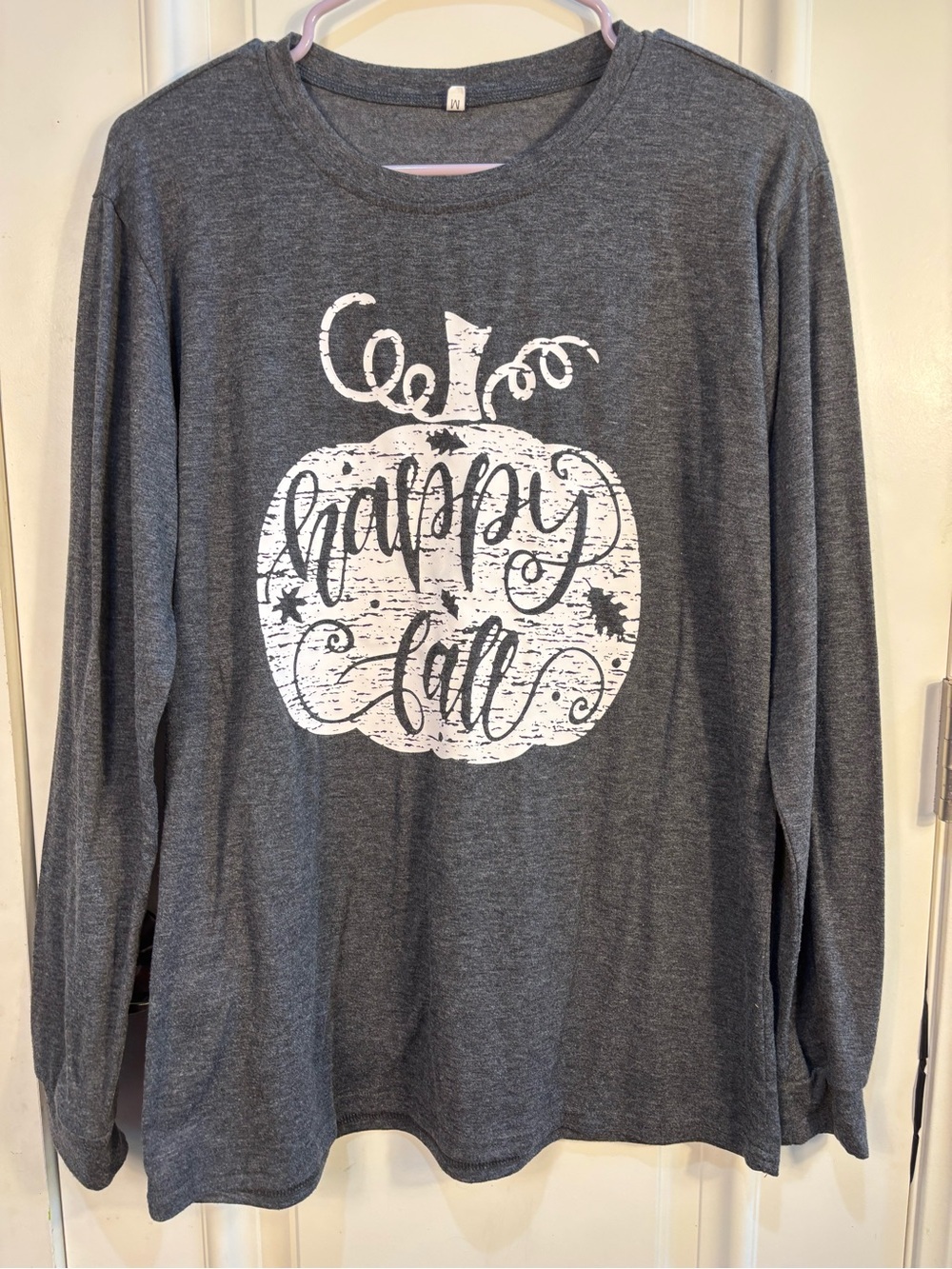 Women's Autumn Happy Fall pumpkin print long sleeve shirt gray size M